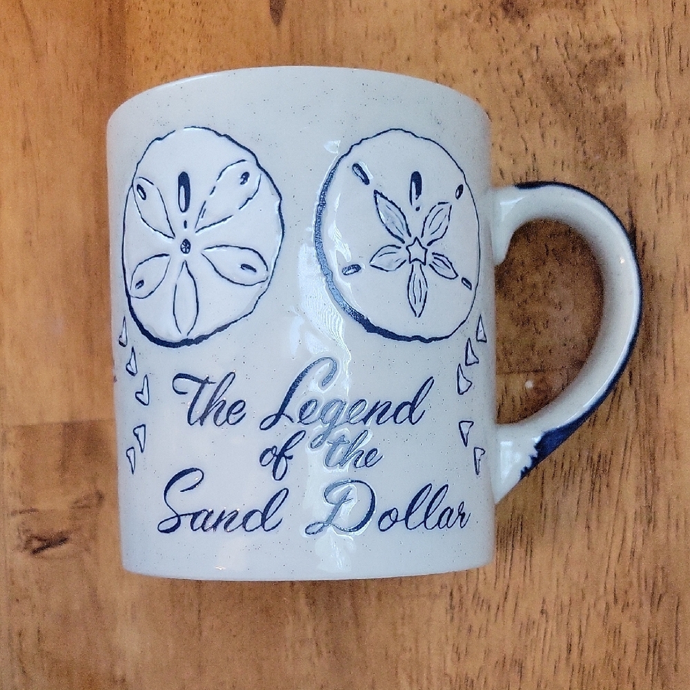 Nanco Vintage Sand Dollar Ceramic Mug - White and Blue NEW
